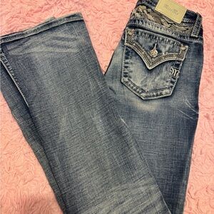 Miss Me Blue Boot Cut Jeans with Vintage Fading